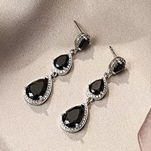 🖤Elegant Black and Silver Drop Earrings